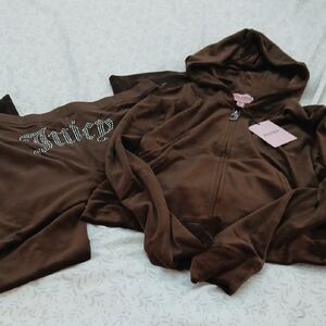 Juicy Couture Chocolate Velour Hoodie with Sparkle Accents
